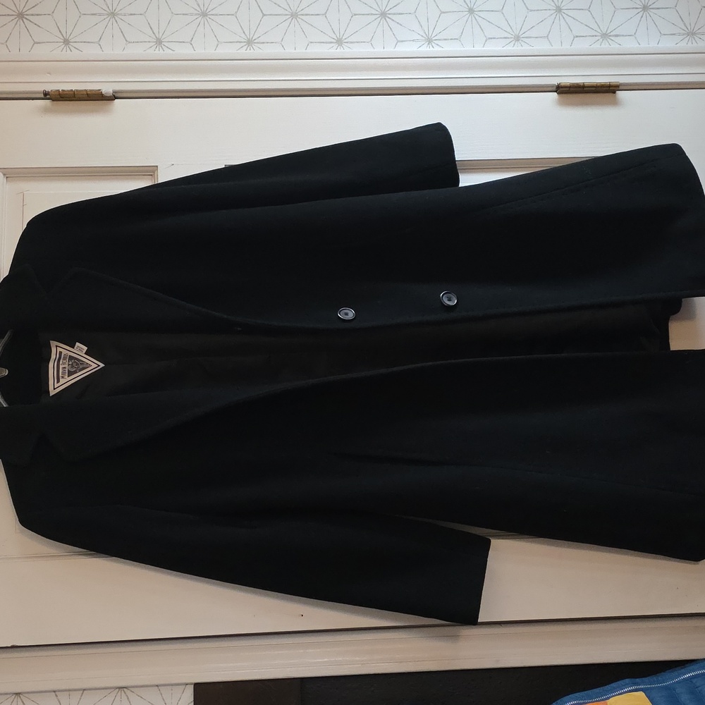 Vintage Marvin Richards Womens Black Cashmere Wool Blend Trench Coat 2P